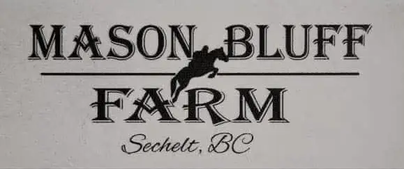 Logo for Mason Blue Farms in Sechelt, BC with a horse silhouette.