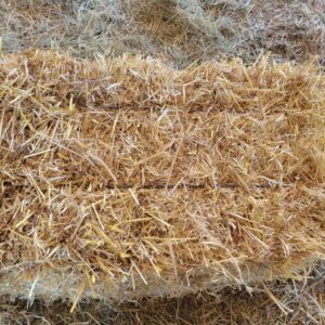 A bale of straw resting on the ground.