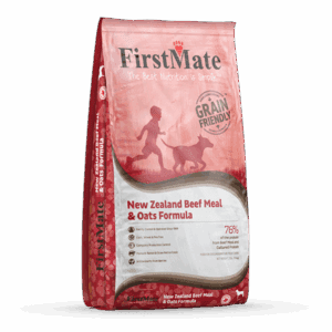 Bag of FirstMate dog food with New Zealand meal formula.
