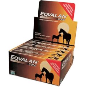 Box of Eqvalan Gold horse dewormer tubes.