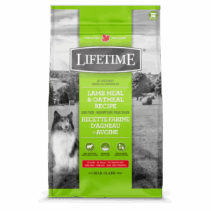 Bag of Lifetime Sensitive Stomach dog food with chicken and brown rice.