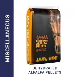 Dehydrated alfalfa pellets bag display