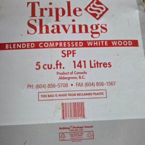 Label of Triple Shavings SPF blended compressed white wood.